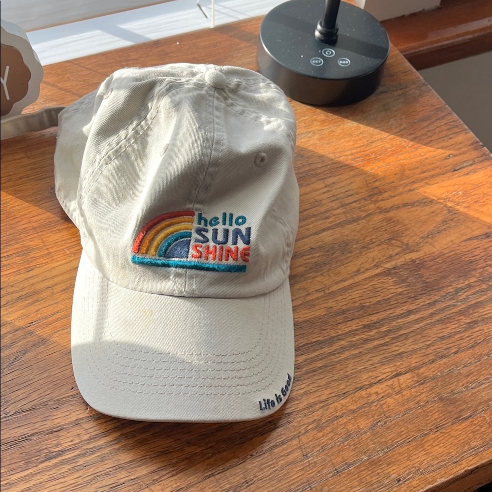 Life Is Good Tan Cap with Navy Embroidery
